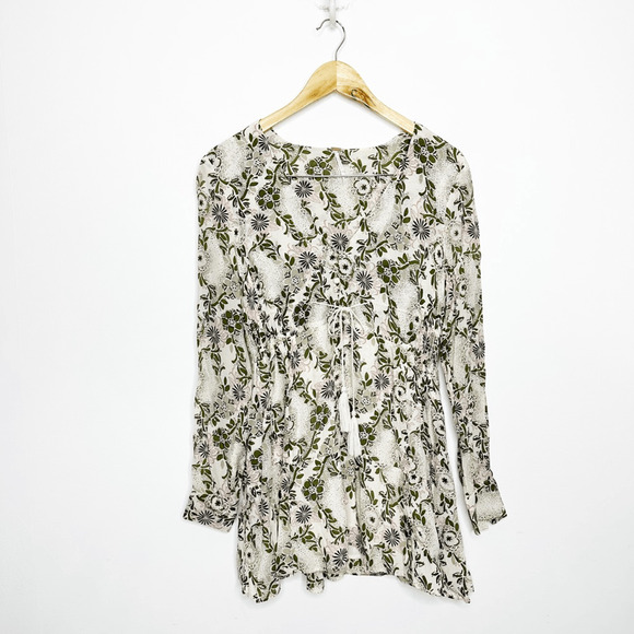 Free People Stealing Fire Mini Dress Ivory Combo floral long sleeve boho XS - Picture 2 of 6